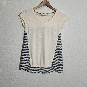 Anthro Deletta Mixed Media Beige/Dark Teal Print Tee